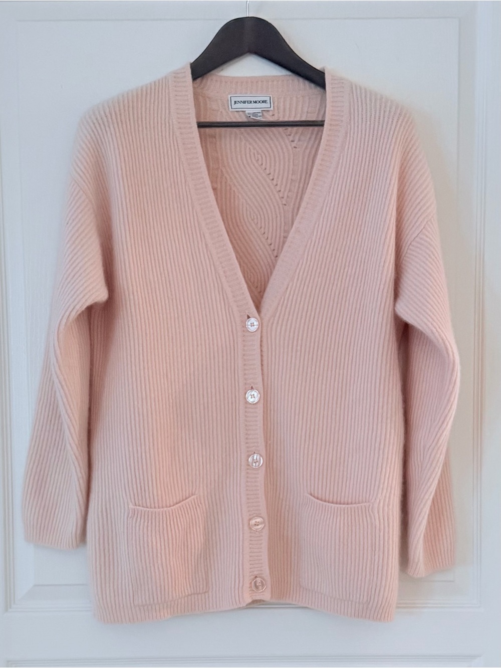 Jennifer Moore Blush Pink Ribbed V-Neck Button Cardigan